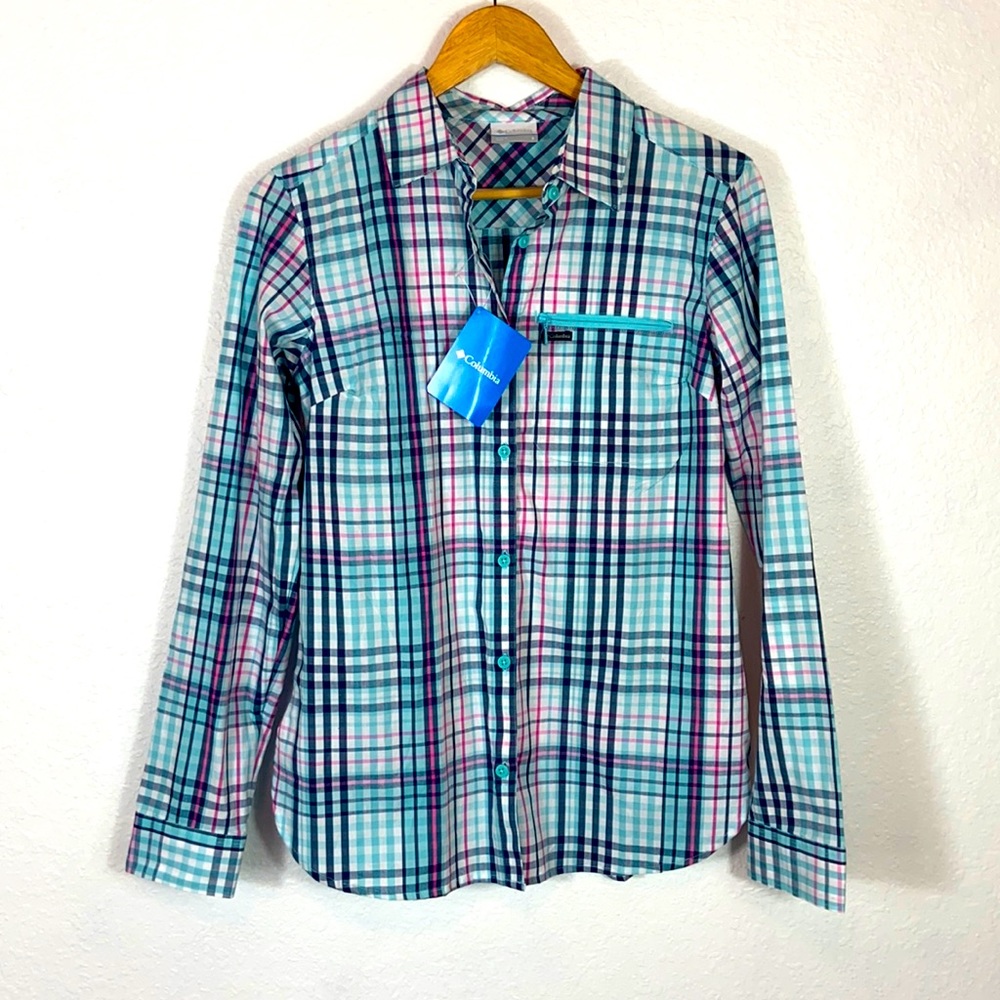 Columbia Anytime Stretch button plaid shirt S